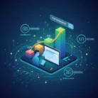 A person uses a laptop alongside icons for “Compressed,” “Core Web Vitals,” “FID,” “Split Code,” and “Stable Layout.” An upward arrow and bar chart illustrate improved rankings via the Optimize Core Web Vitals for Better Rankings & User Experience product.