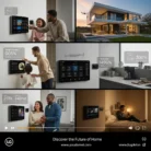 In an ad for Corporate Training Videos, diverse users manage lights, security, and appliances on wall screens. Features shown: energy stats, coffee brewing, drone delivery, and comfort controls. LG logo and website appear at the bottom.