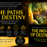 Book cover for "The Paths of Destiny" by Lilian Nirupa. A golden, glowing profile merges with celestial imagery and zodiac signs, portraying self-understanding through ancient tools and highlighting the book’s focus on wisdom, transformation, and destiny.